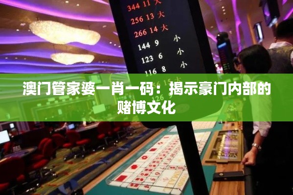 澳门管家婆一肖一码:揭示豪门内部的赌博文化