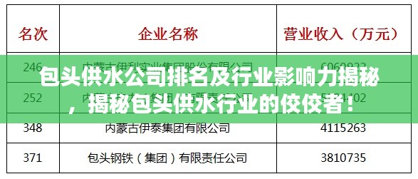 包头供水公司排名及行业影响力揭秘,揭秘包头供水行业的佼佼者!